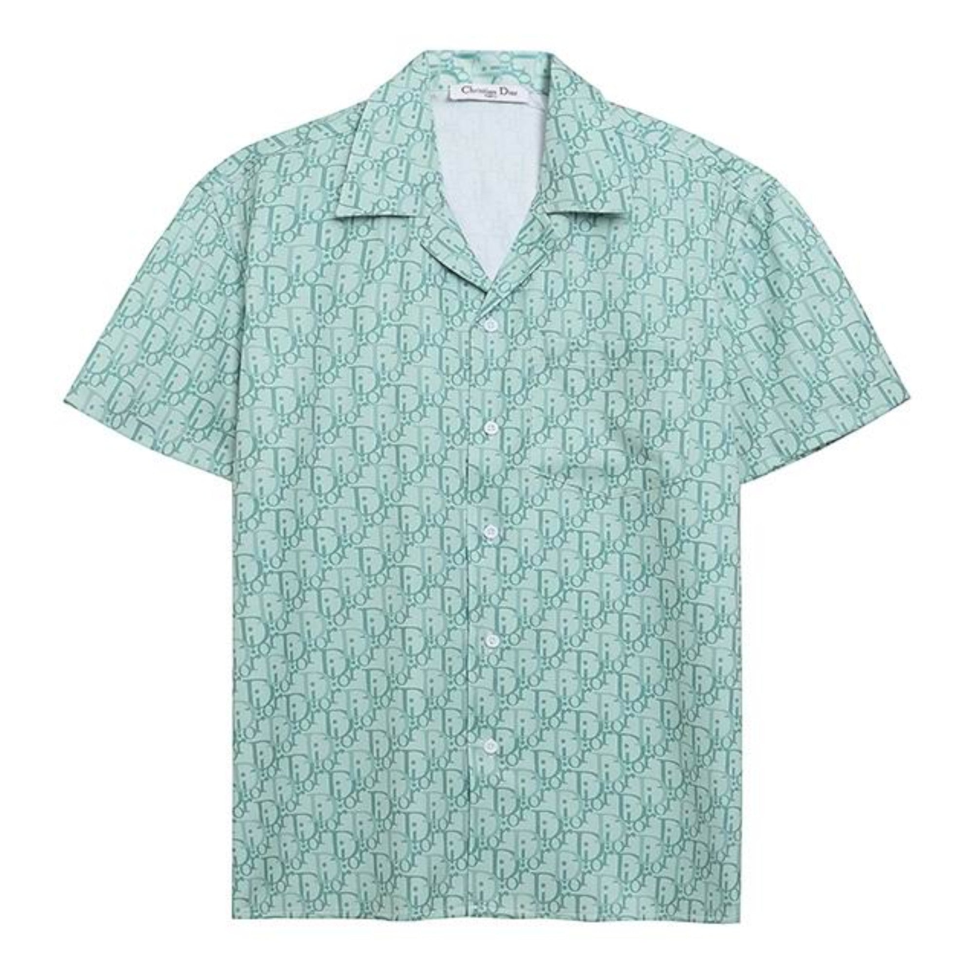 Oblique Monogram Silk Hawaiian Shirt Green