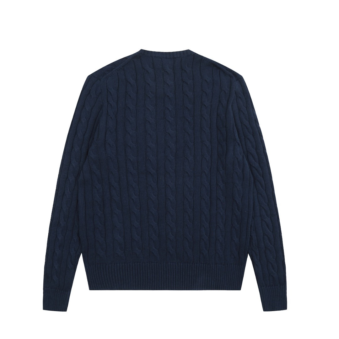 Cable-Knit Crewneck Sweater Dark Navy Blue