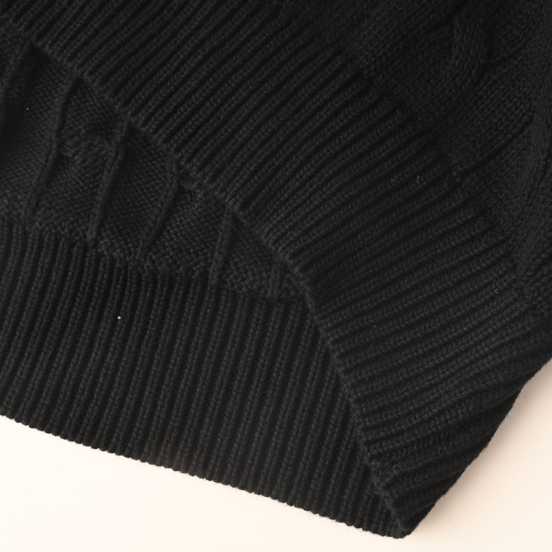 Cable-Knit Cotton Full-Zip Hoodie Polo Black