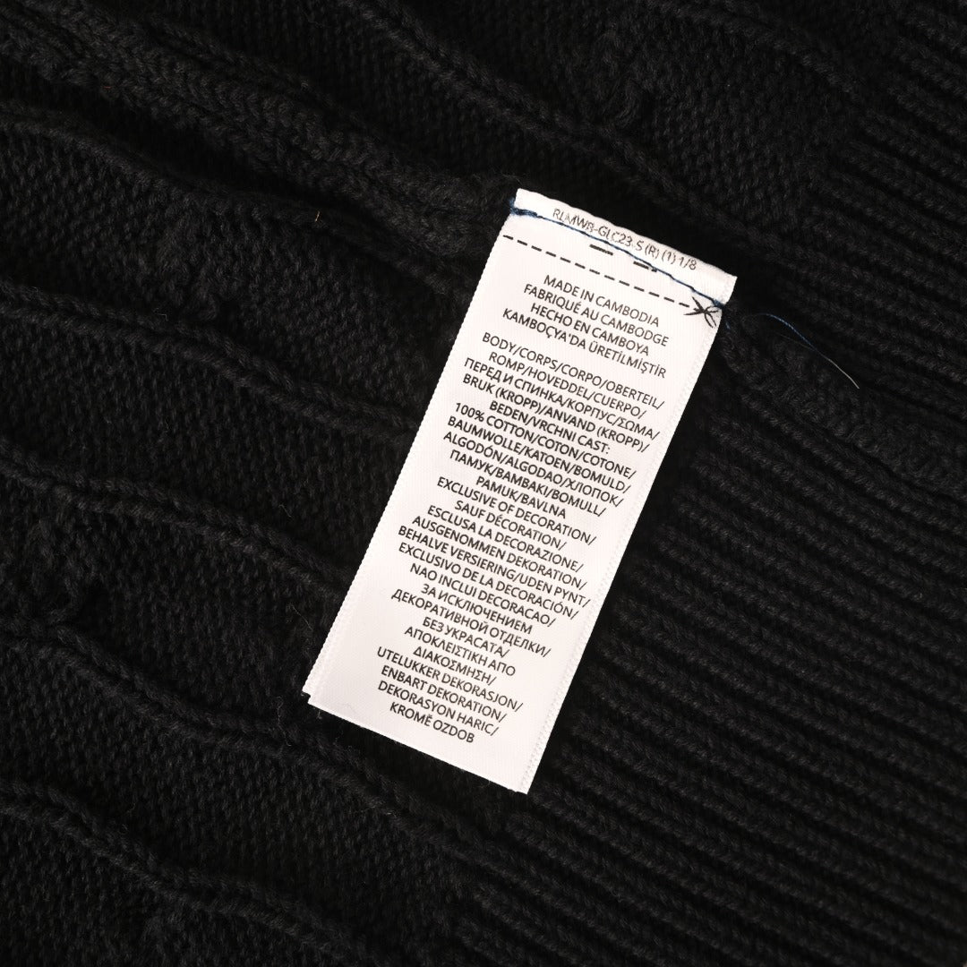 Cable-Knit Cotton Full-Zip Hoodie Polo Black