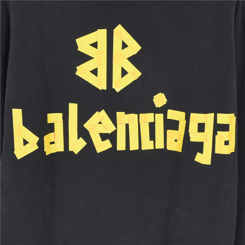 Tape Type Ripped Pocket Hoodie Faded Black