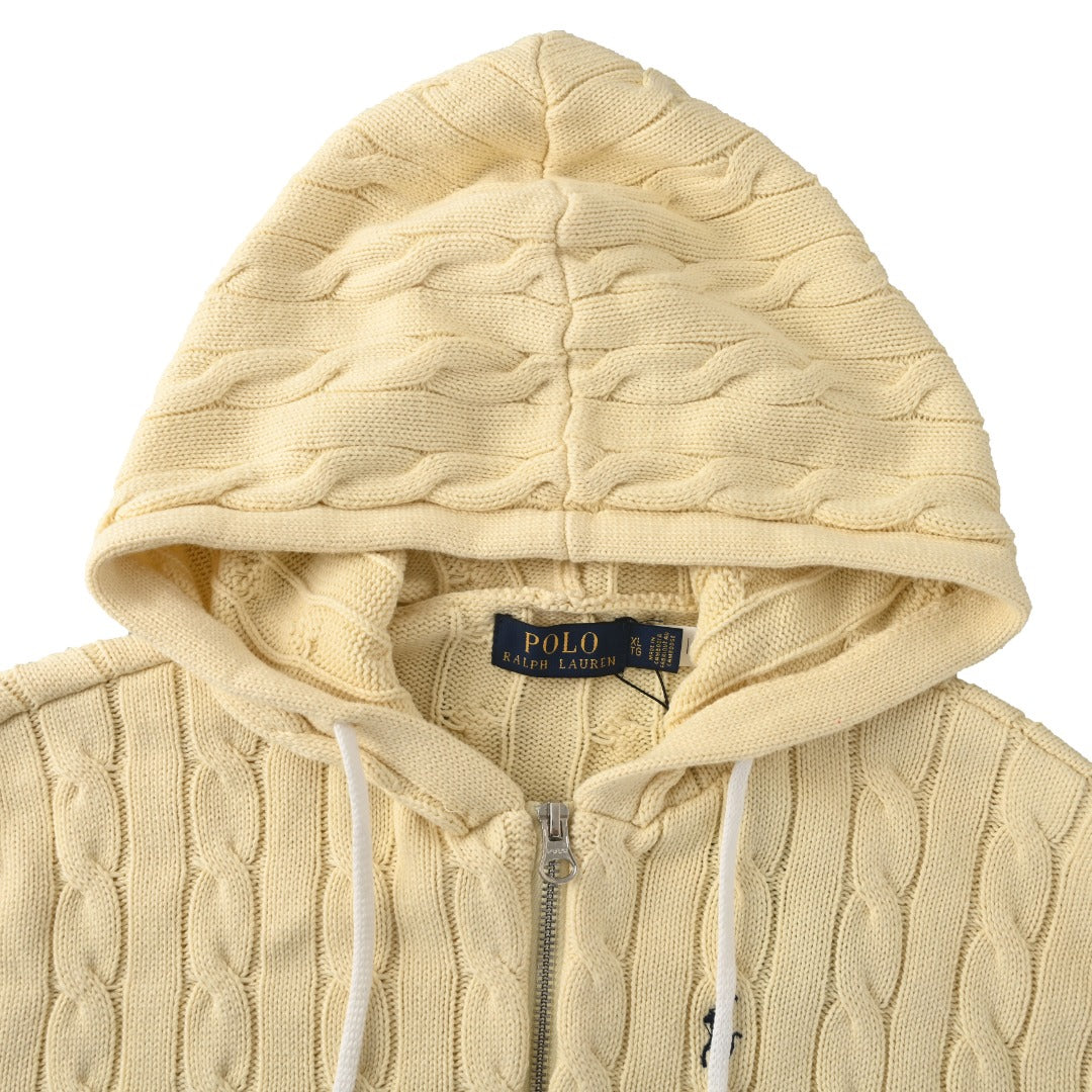 Cable-Knit Cotton Hooded Sweater Cream