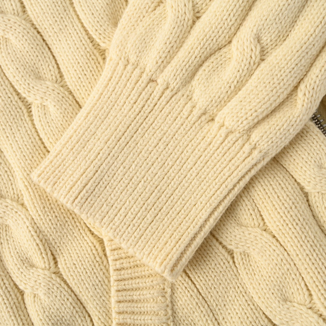 Cable-Knit Cotton Hooded Sweater Cream