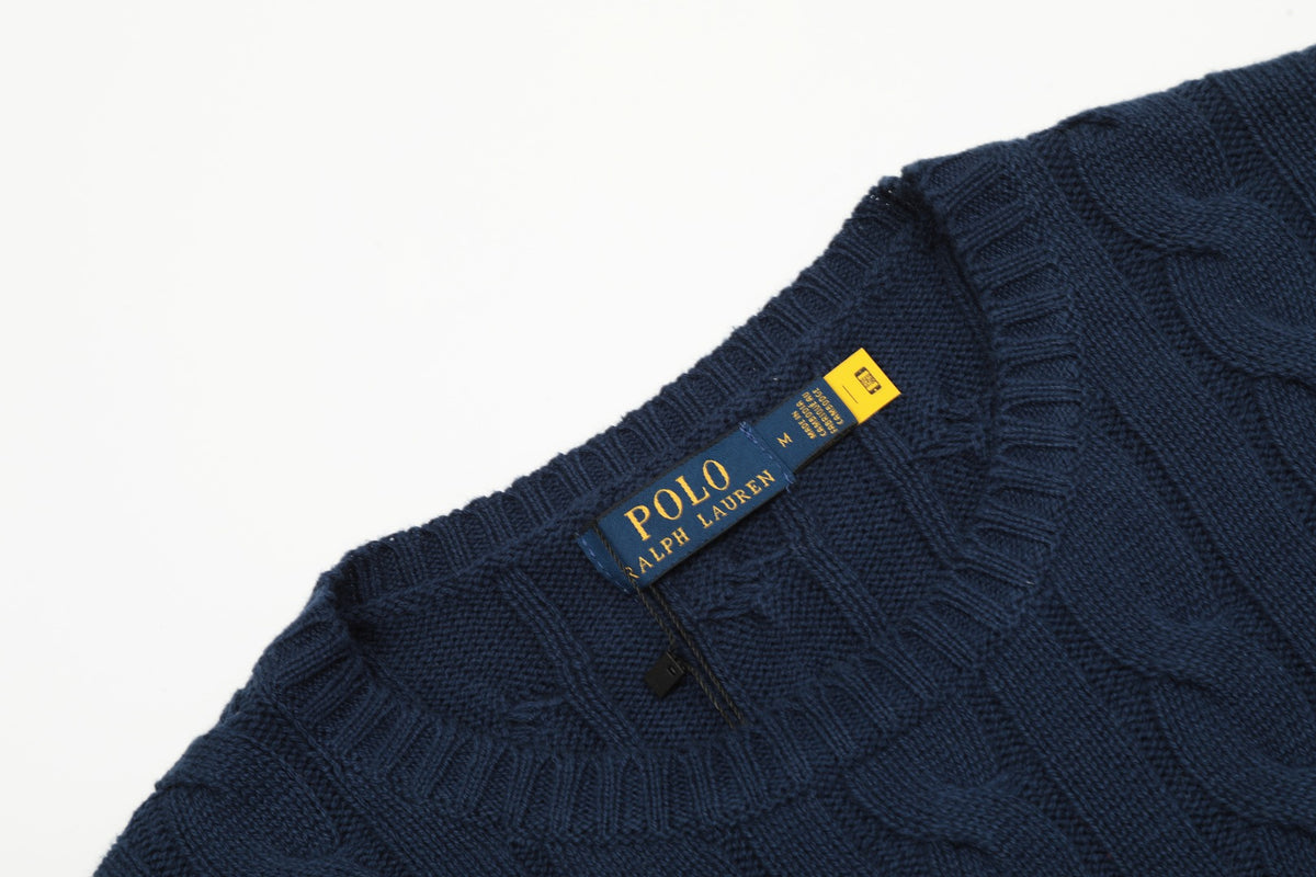 Cable-Knit Crewneck Sweater Dark Navy Blue