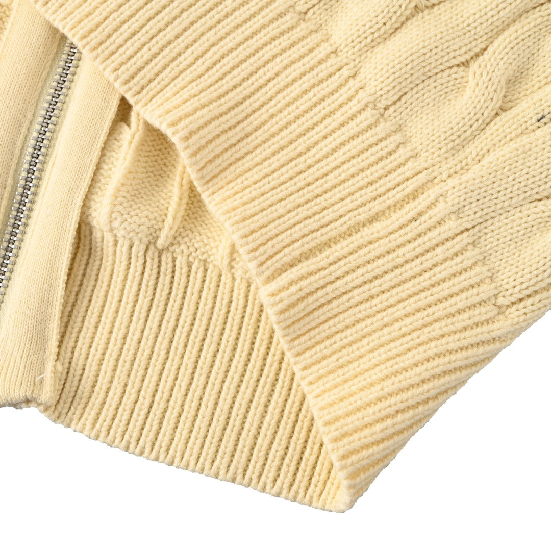 Cable-Knit Cotton Hooded Sweater Cream