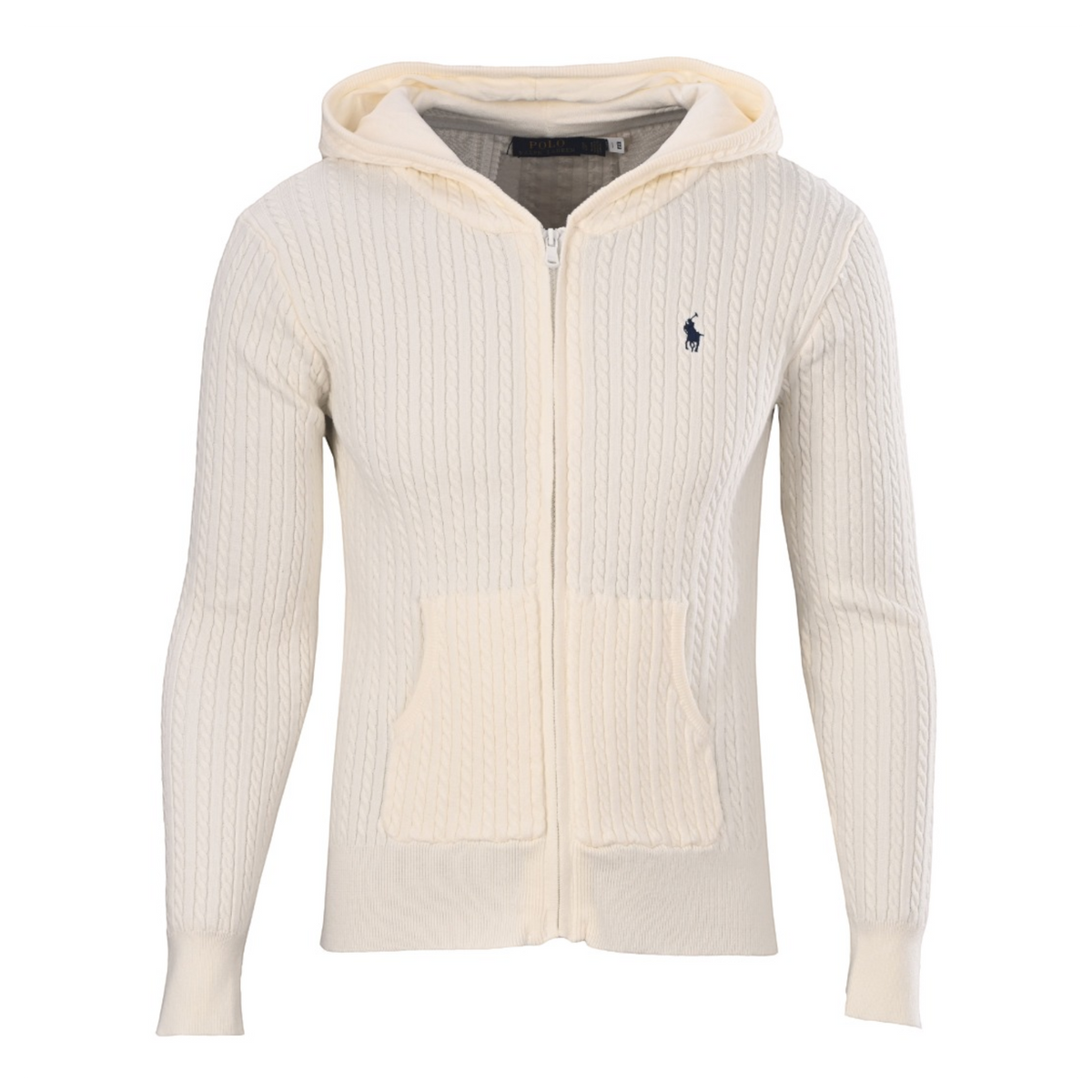 Mini Cable-Knit Full-Zip Hoodie Cream