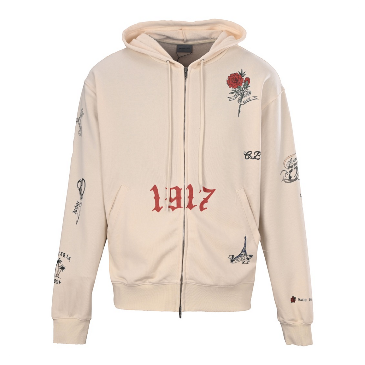 Tattoo Oversized Zip-Up Hoodie Cream