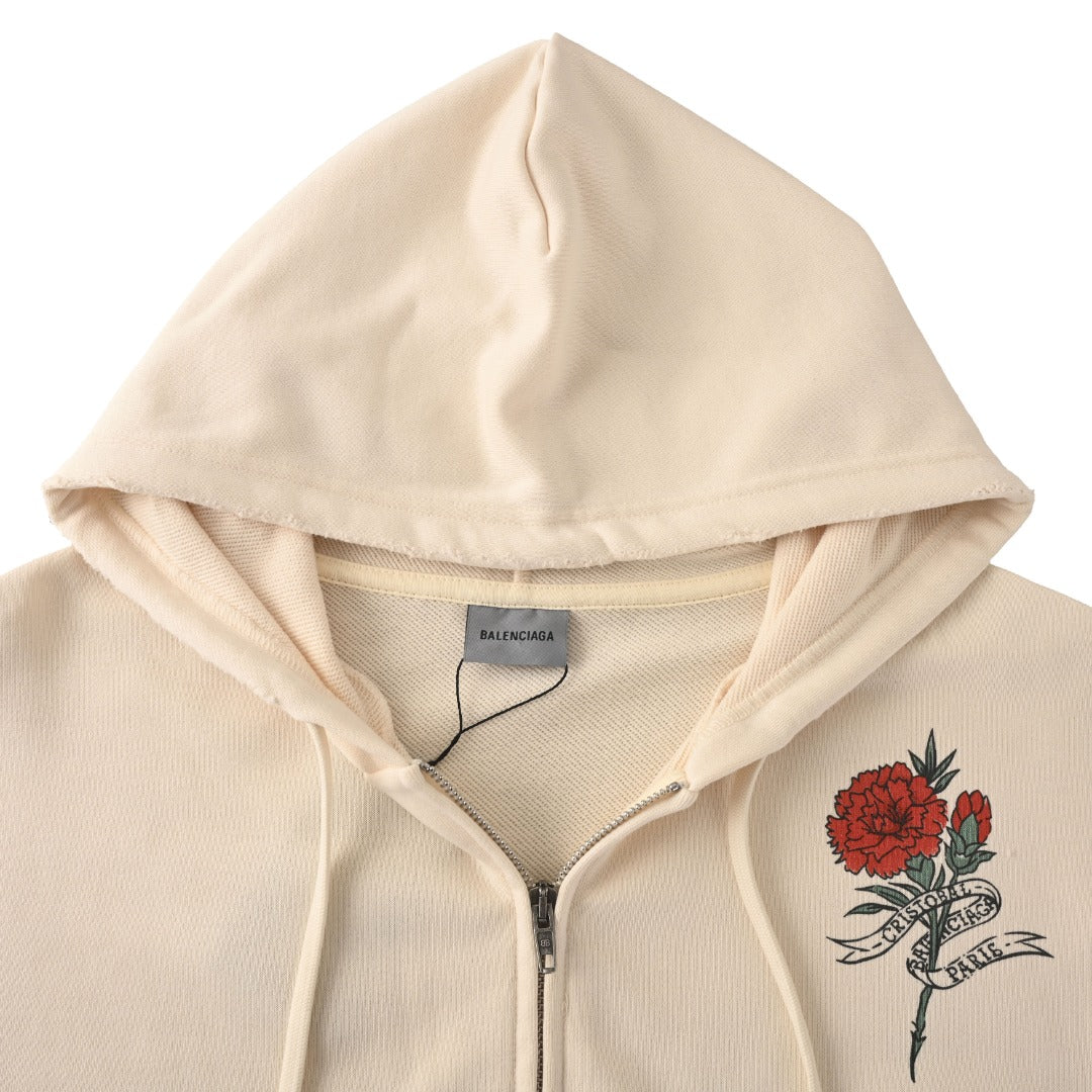 Tattoo Oversized Zip-Up Hoodie Cream