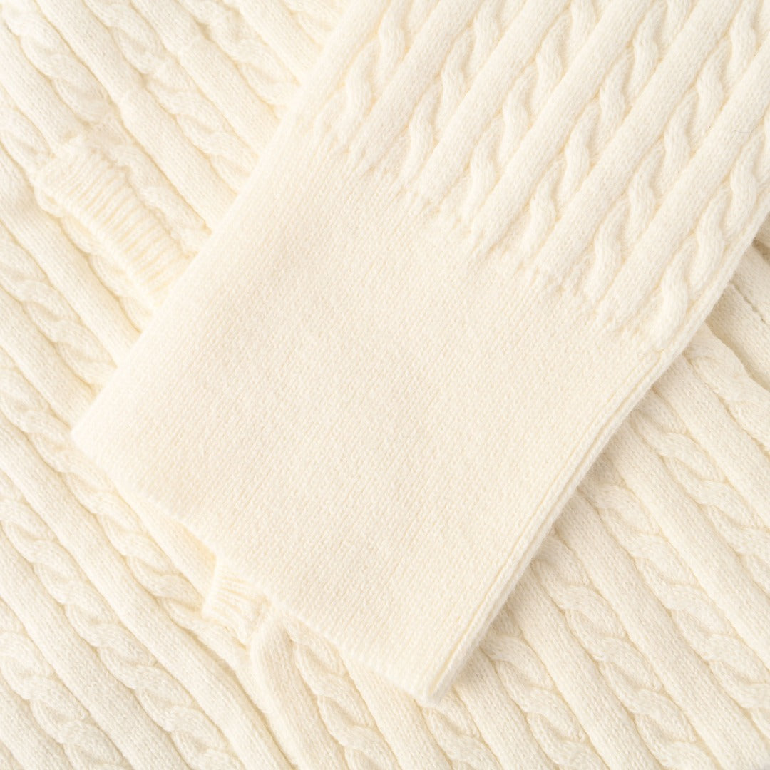 Mini Cable-Knit Full-Zip Hoodie Cream
