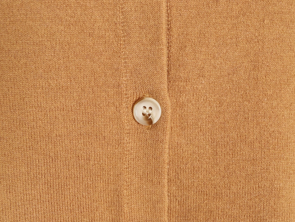 Stretch Cotton-Blend Crewneck Cardigan Camel