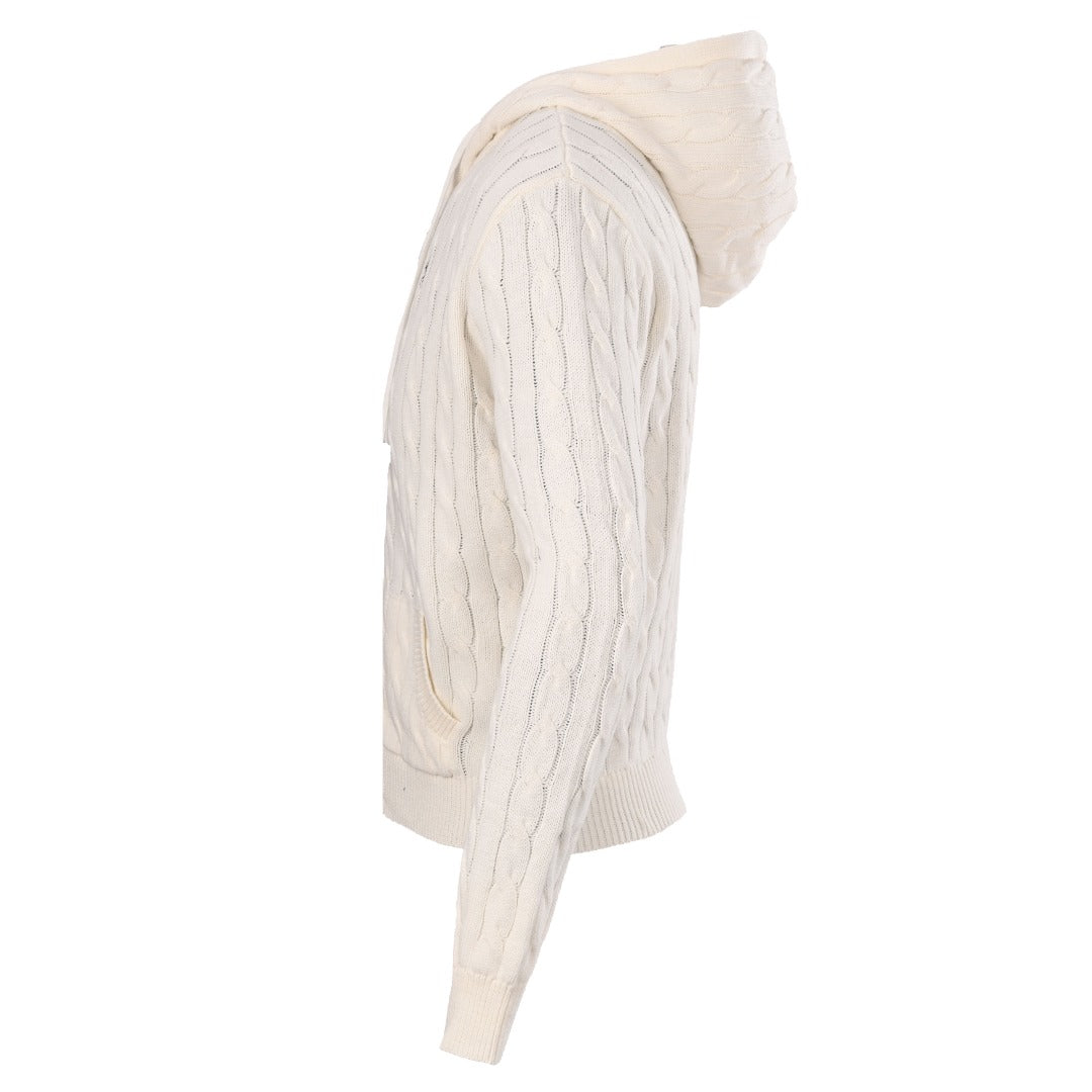 Cable-Knit Cotton Hooded Jumper Cream