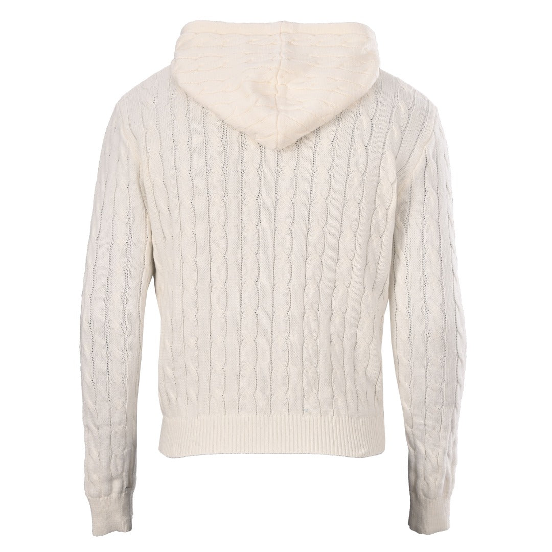 Cable-Knit Cotton Hooded Jumper Cream