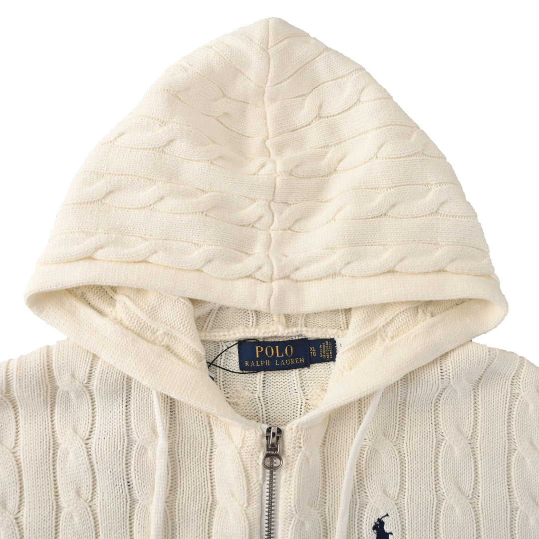 Cable-Knit Cotton Hooded Jumper Cream