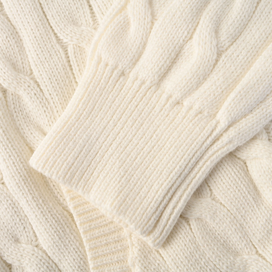 Cable-Knit Cotton Hooded Jumper Cream