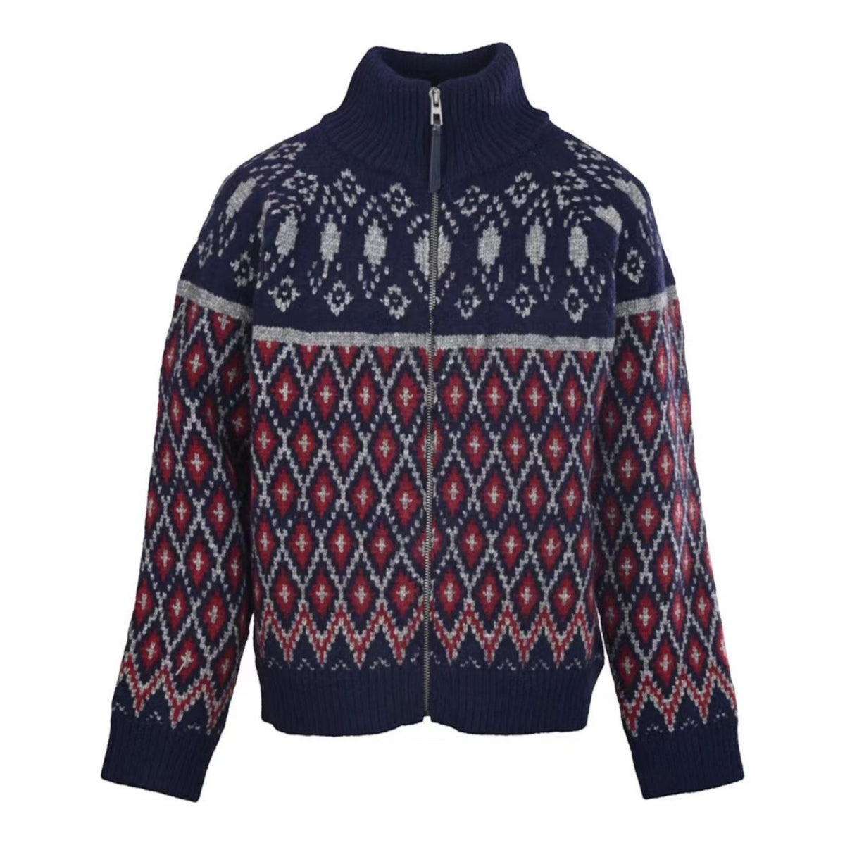 Jacquard Zip-Up Navy Grey