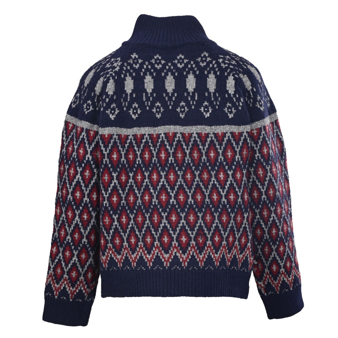 Jacquard Zip-Up Navy Grey