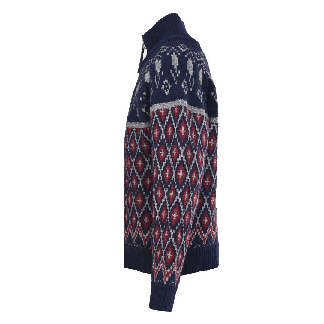 Jacquard Zip-Up Navy Grey
