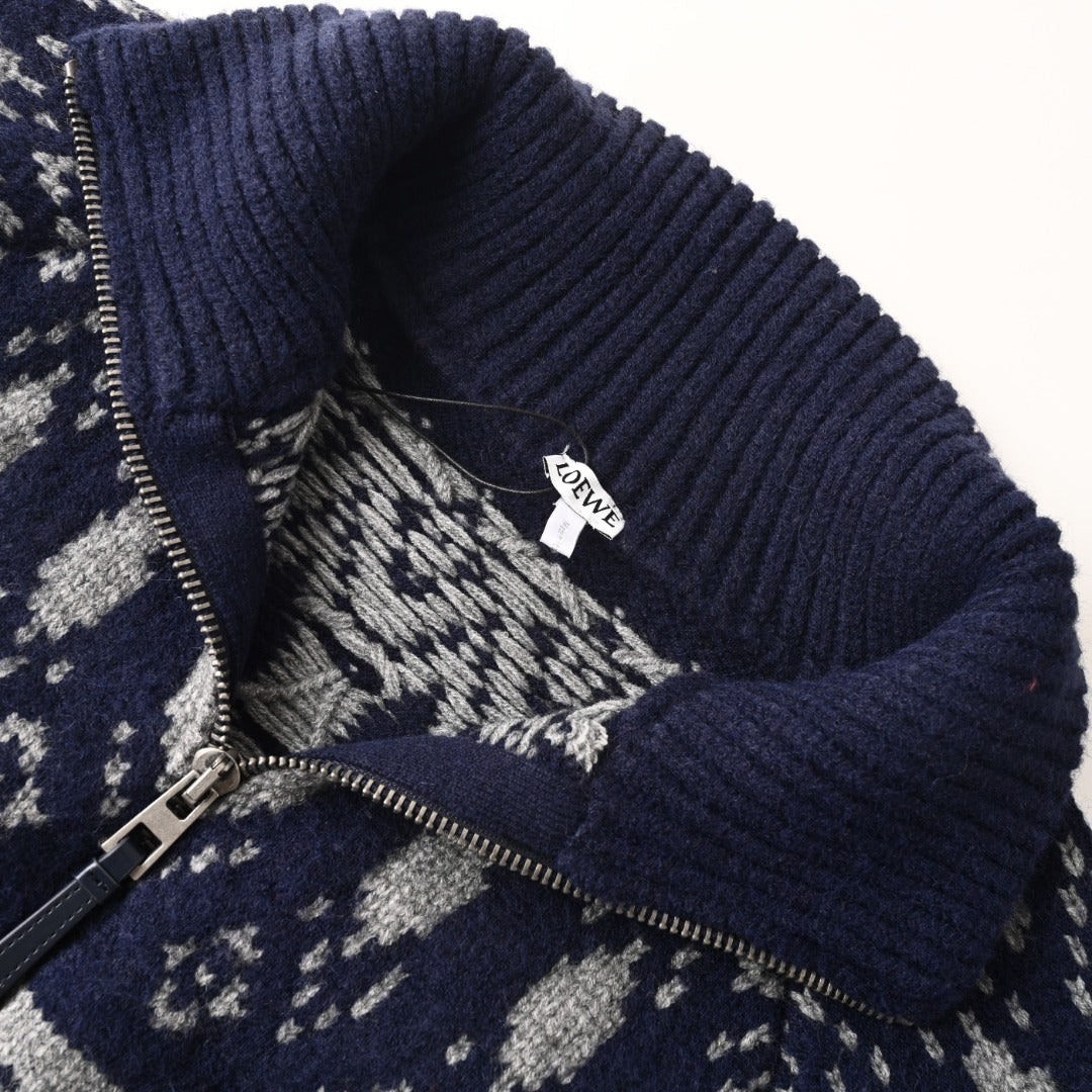 Jacquard Zip-Up Navy Grey