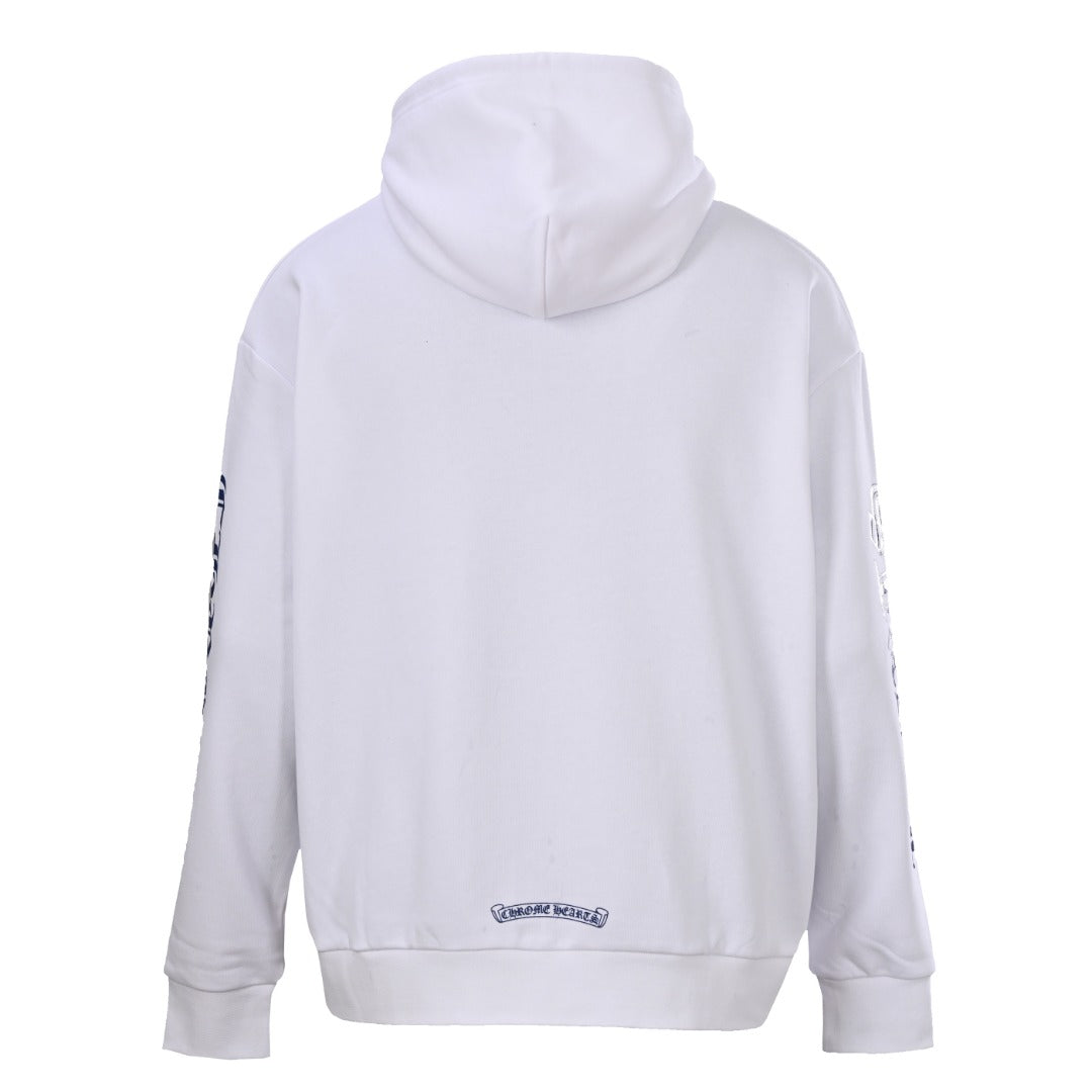 Vertical Logo Zip-Up Hoodie White & Blue