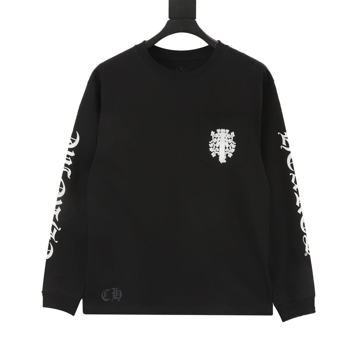 Floral Cross Long Sleeve Pocket T-Shirt Black
