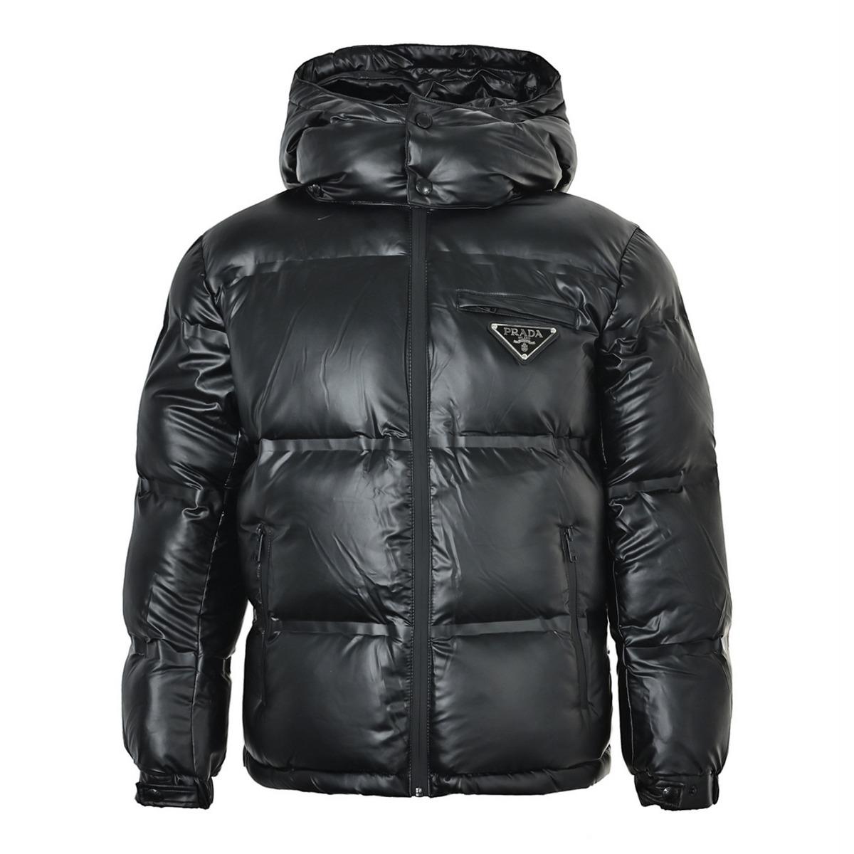 Logo Plaque Hooded Puffer Black