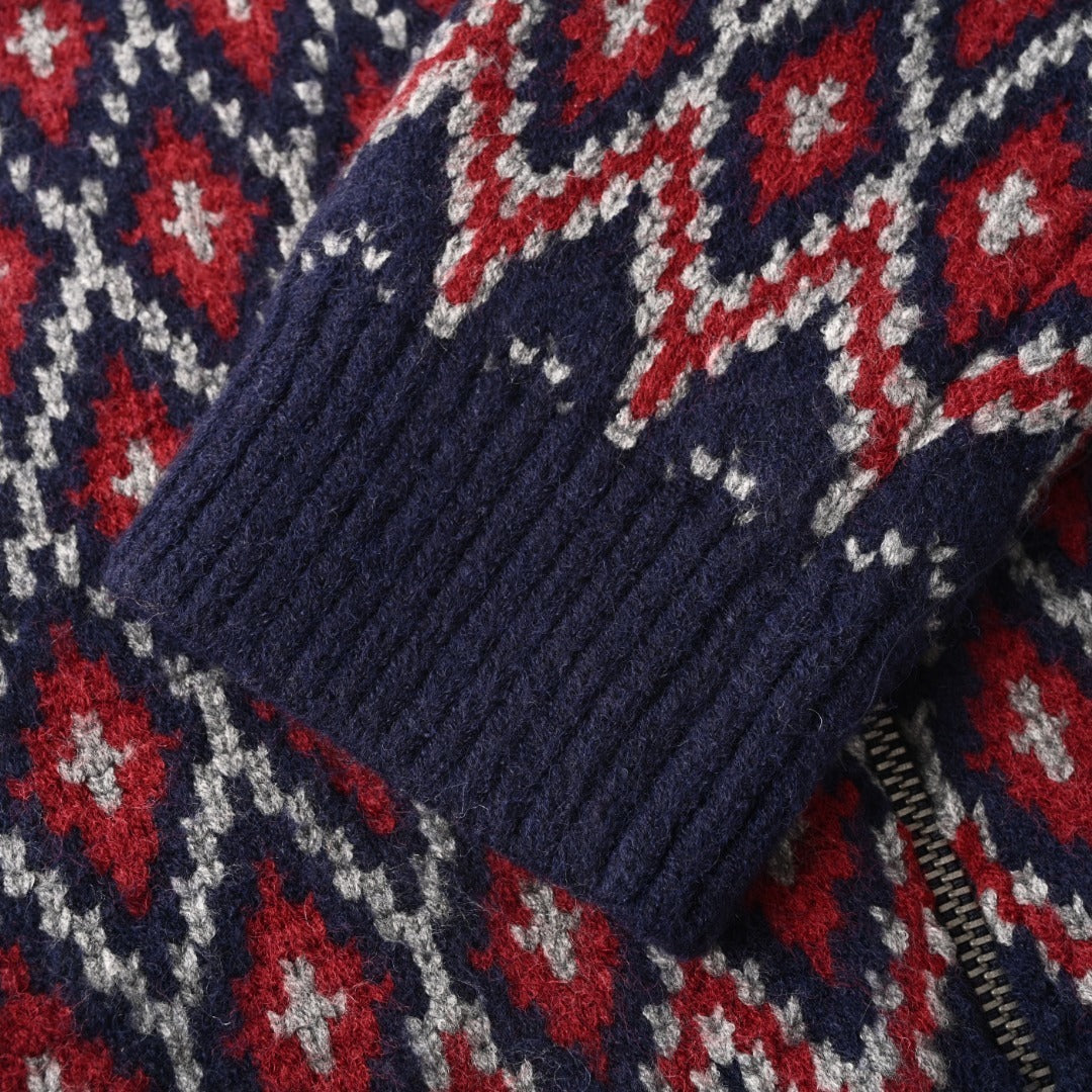 Jacquard Zip-Up Navy Grey