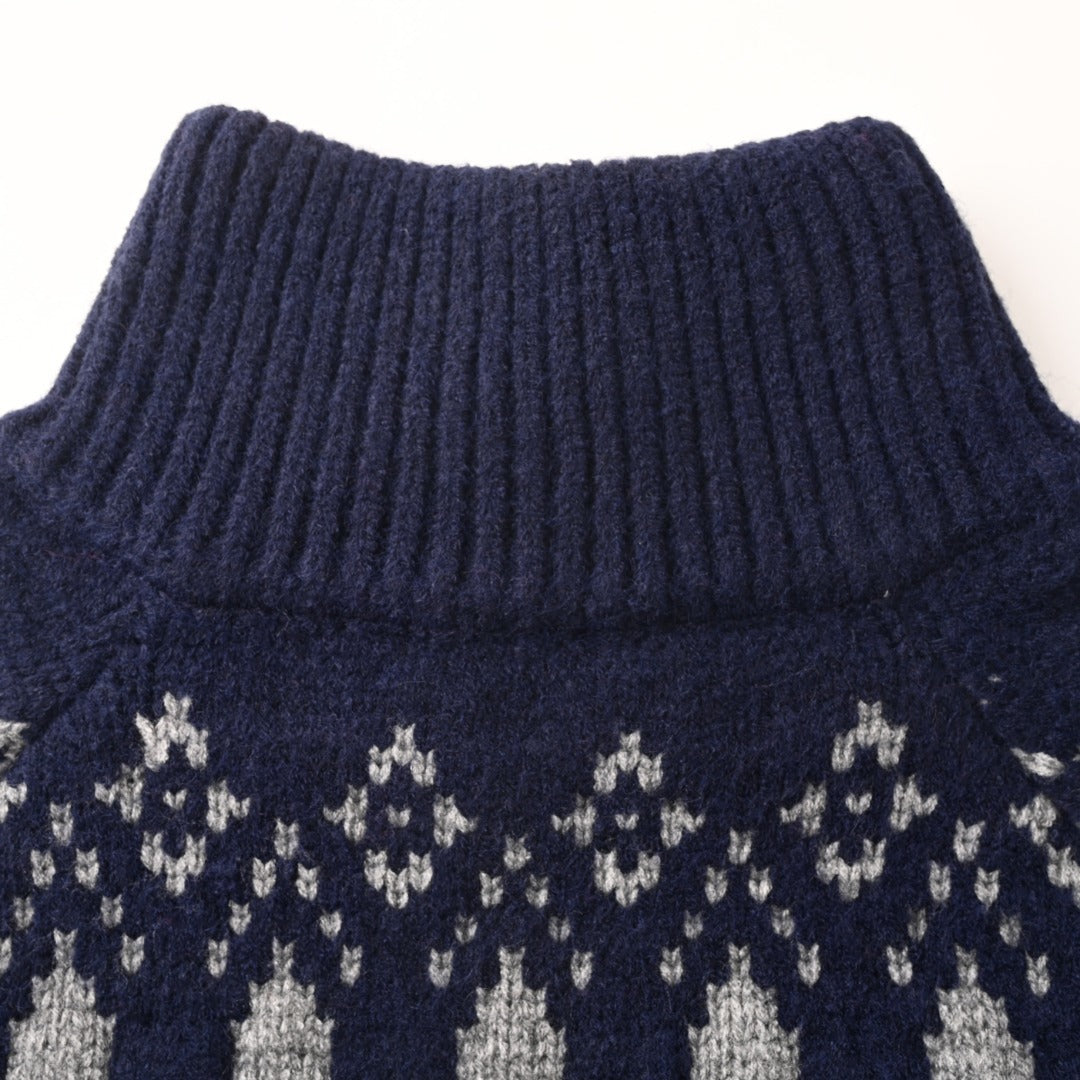 Jacquard Zip-Up Navy Grey