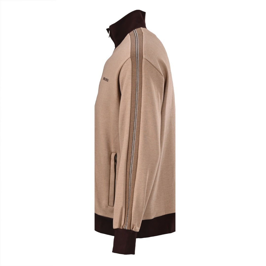Jersey Zip-Up Beige & Brown