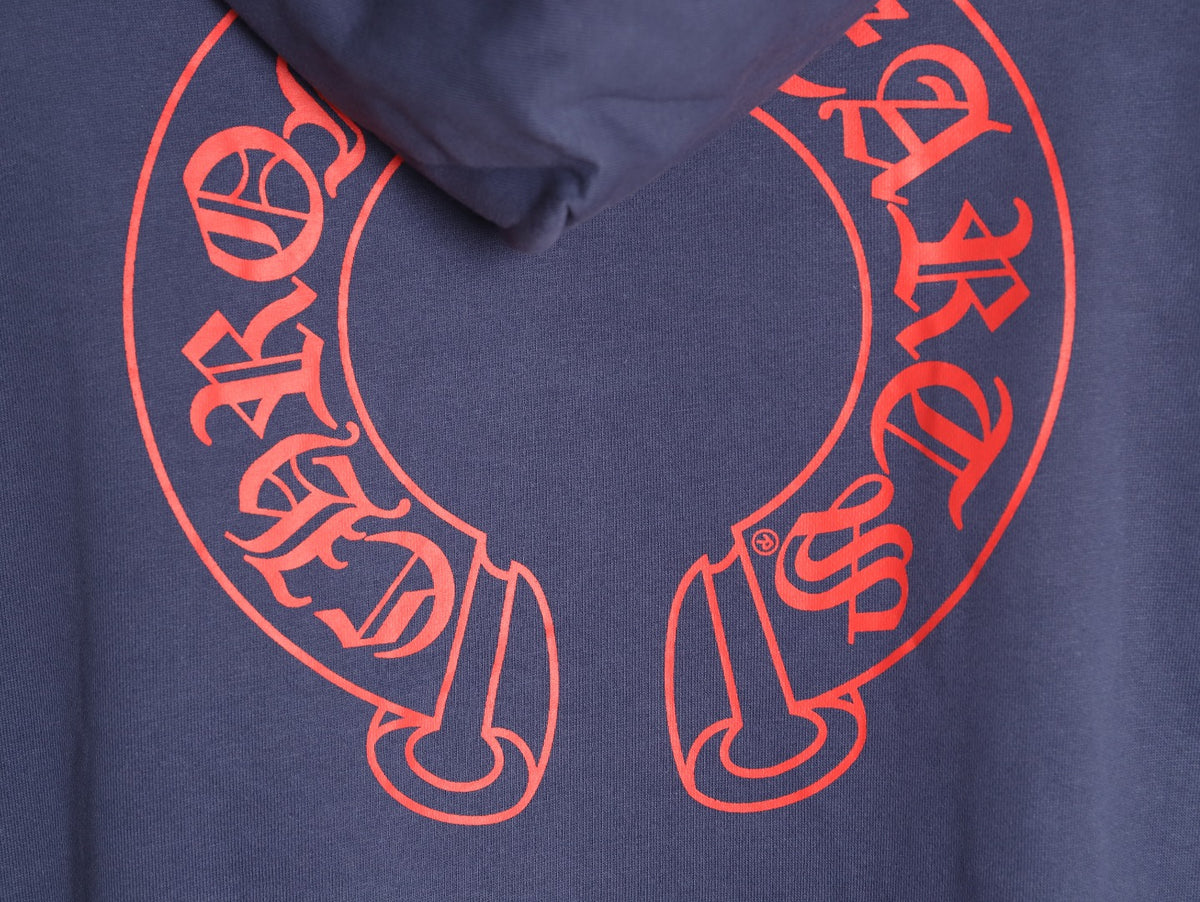 Horseshoe Floral Hoodie Navy Blue & Red