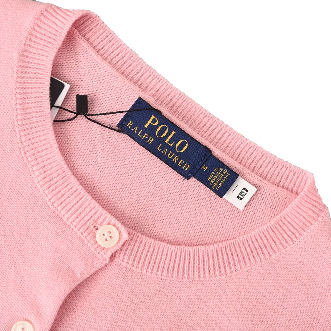 Cotton Crewneck Cardigan Light Pink
