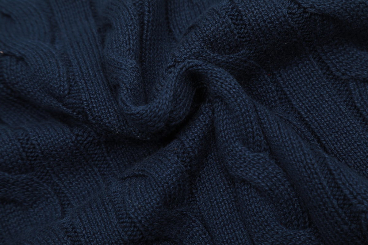 Cable-Knit Crewneck Sweater Dark Navy Blue