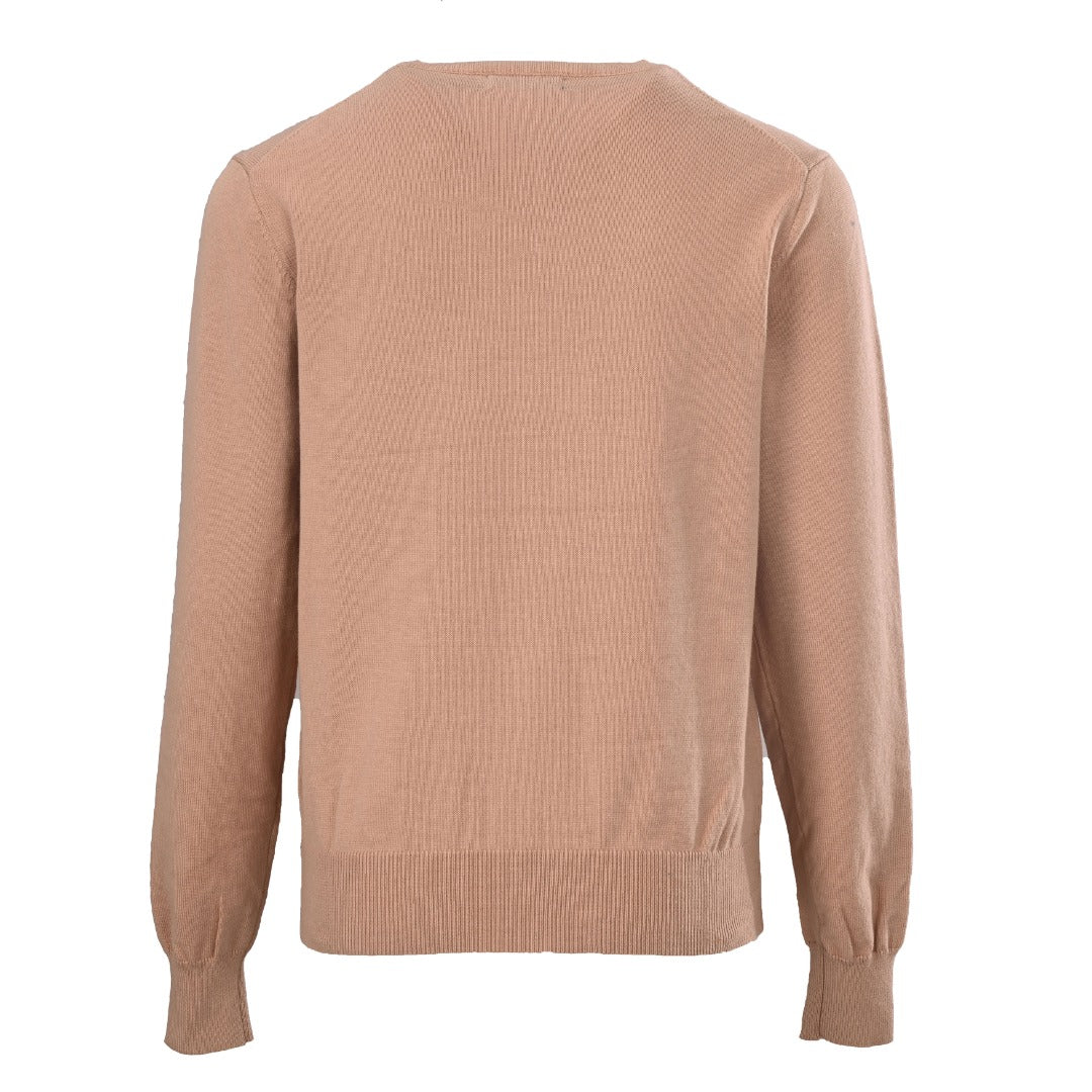 Cotton Crewneck Cardigan Camel Melange