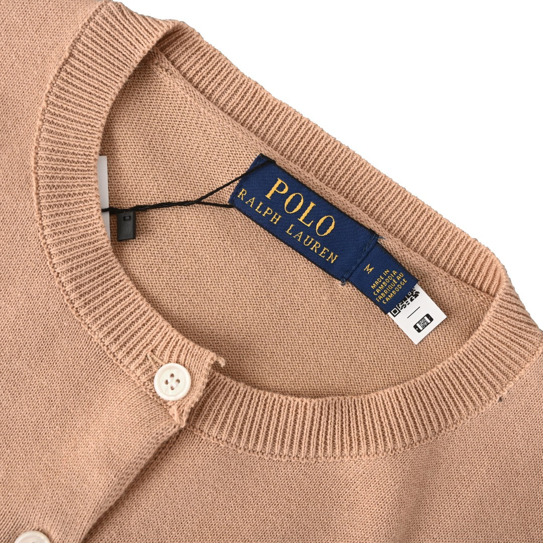 Cotton Crewneck Cardigan Camel Melange