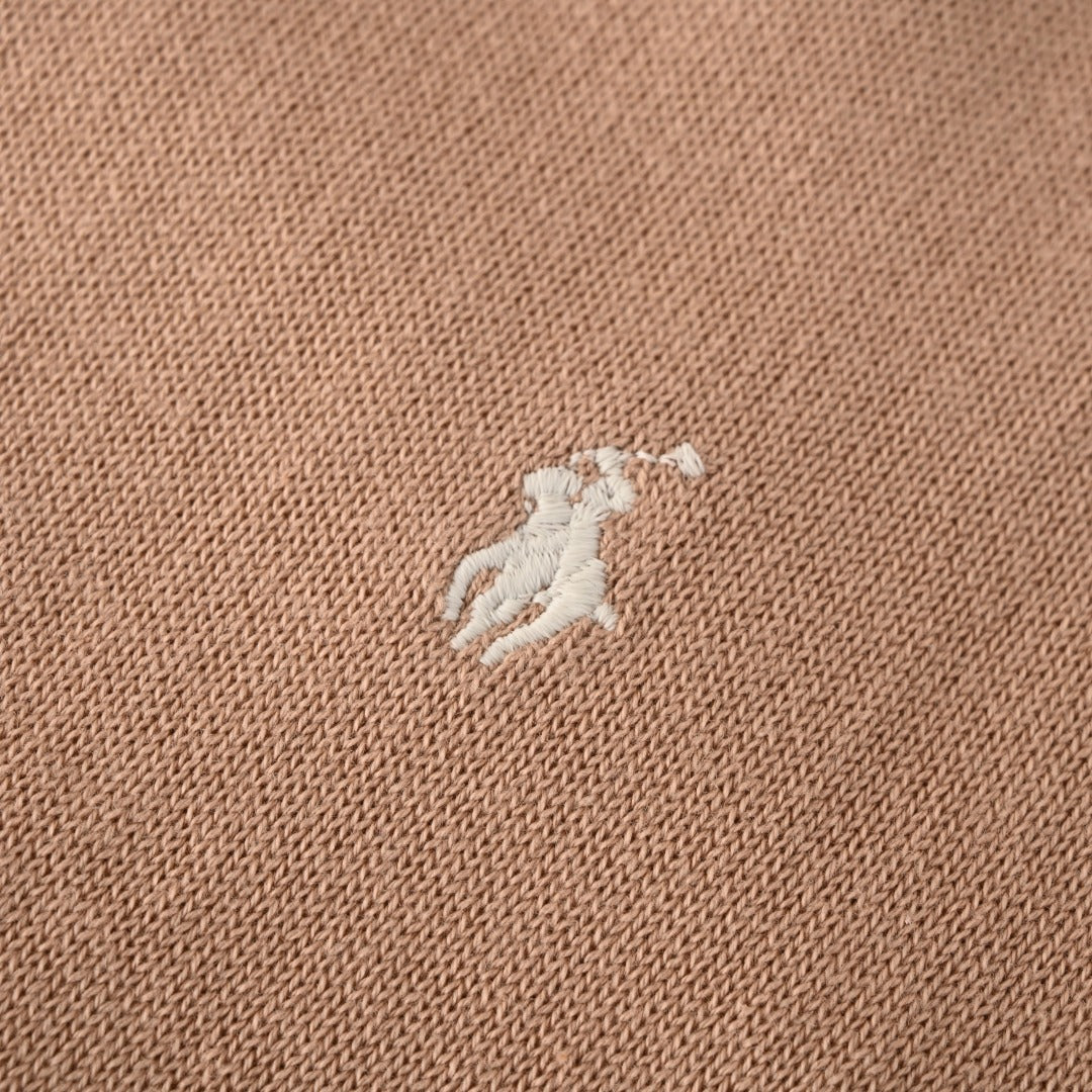 Cotton Crewneck Cardigan Camel Melange