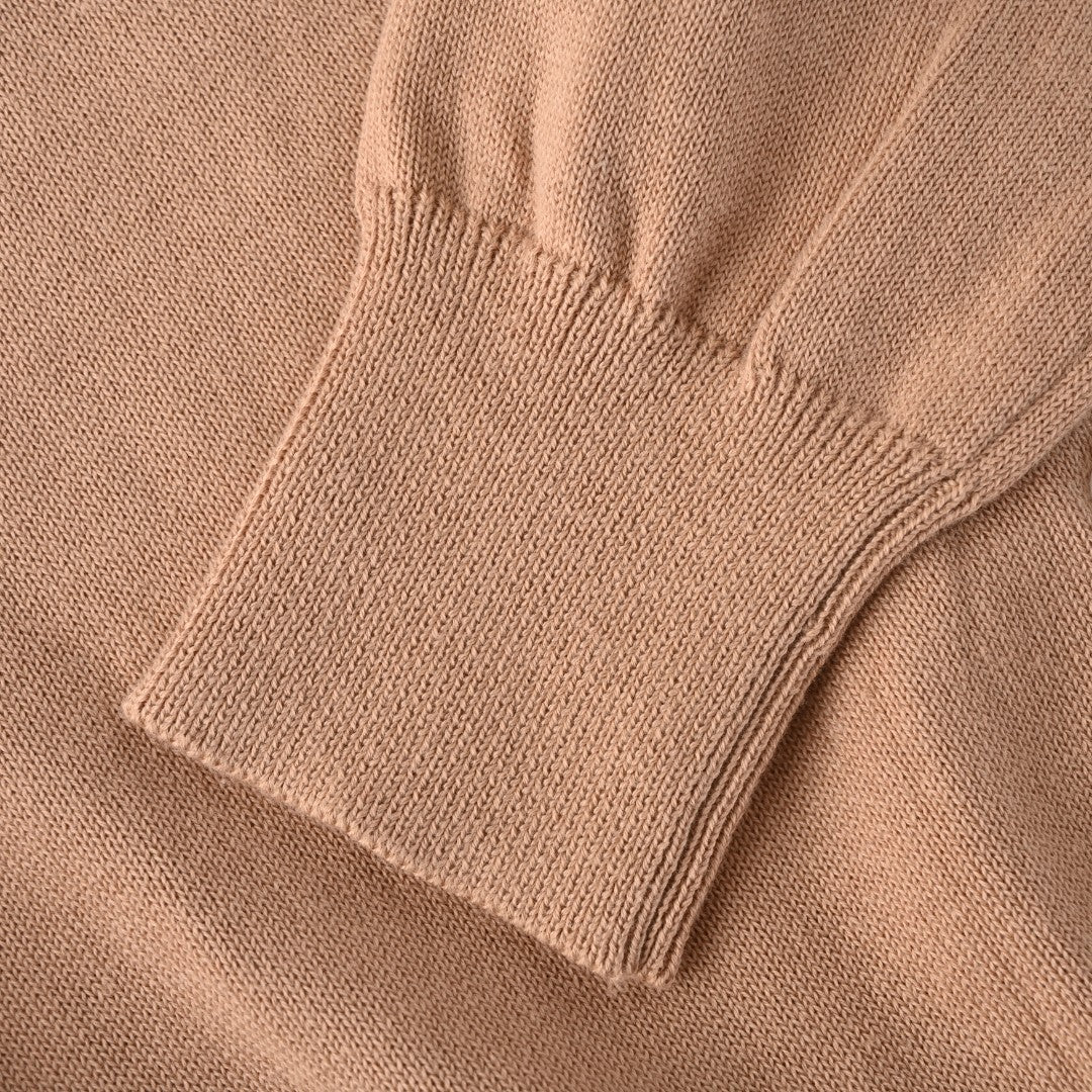 Cotton Crewneck Cardigan Camel Melange