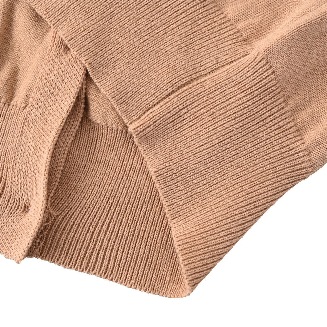 Cotton Crewneck Cardigan Camel Melange