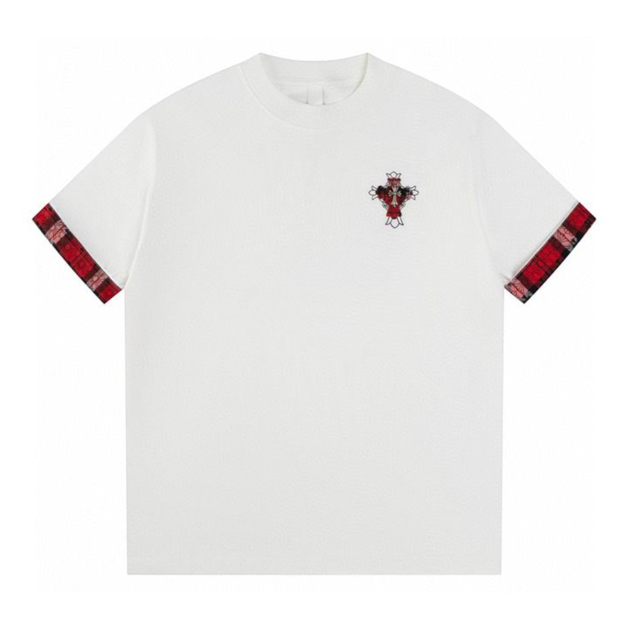 Plaid Sleeve Cross Graphic White