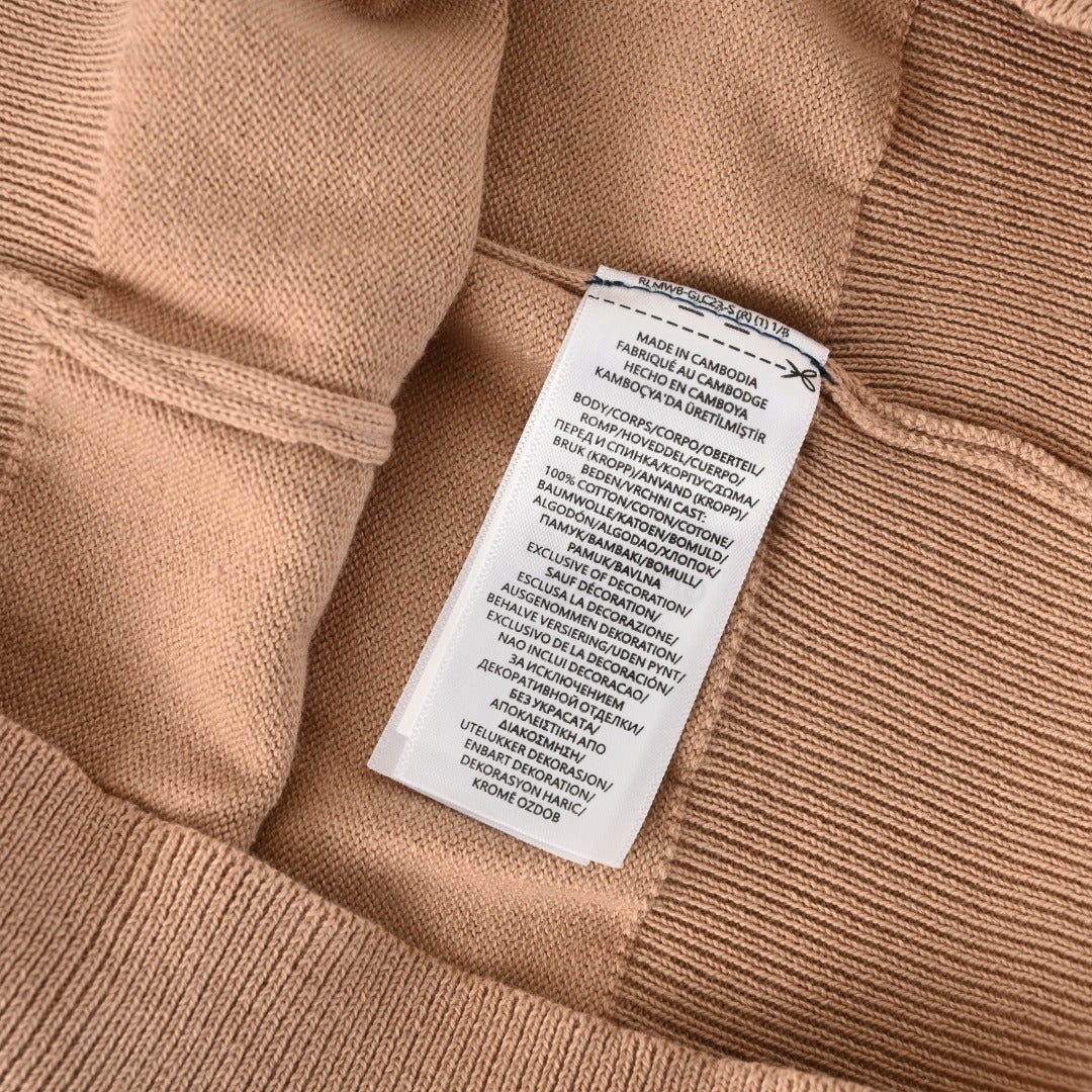 Cotton Crewneck Cardigan Camel Melange