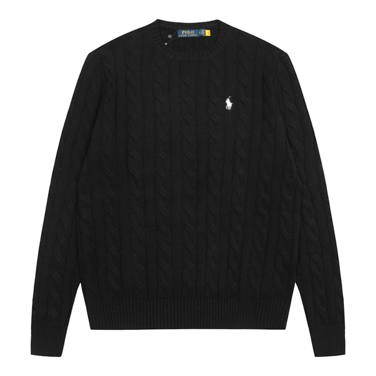 Cable-Knit Crewneck Sweater Black