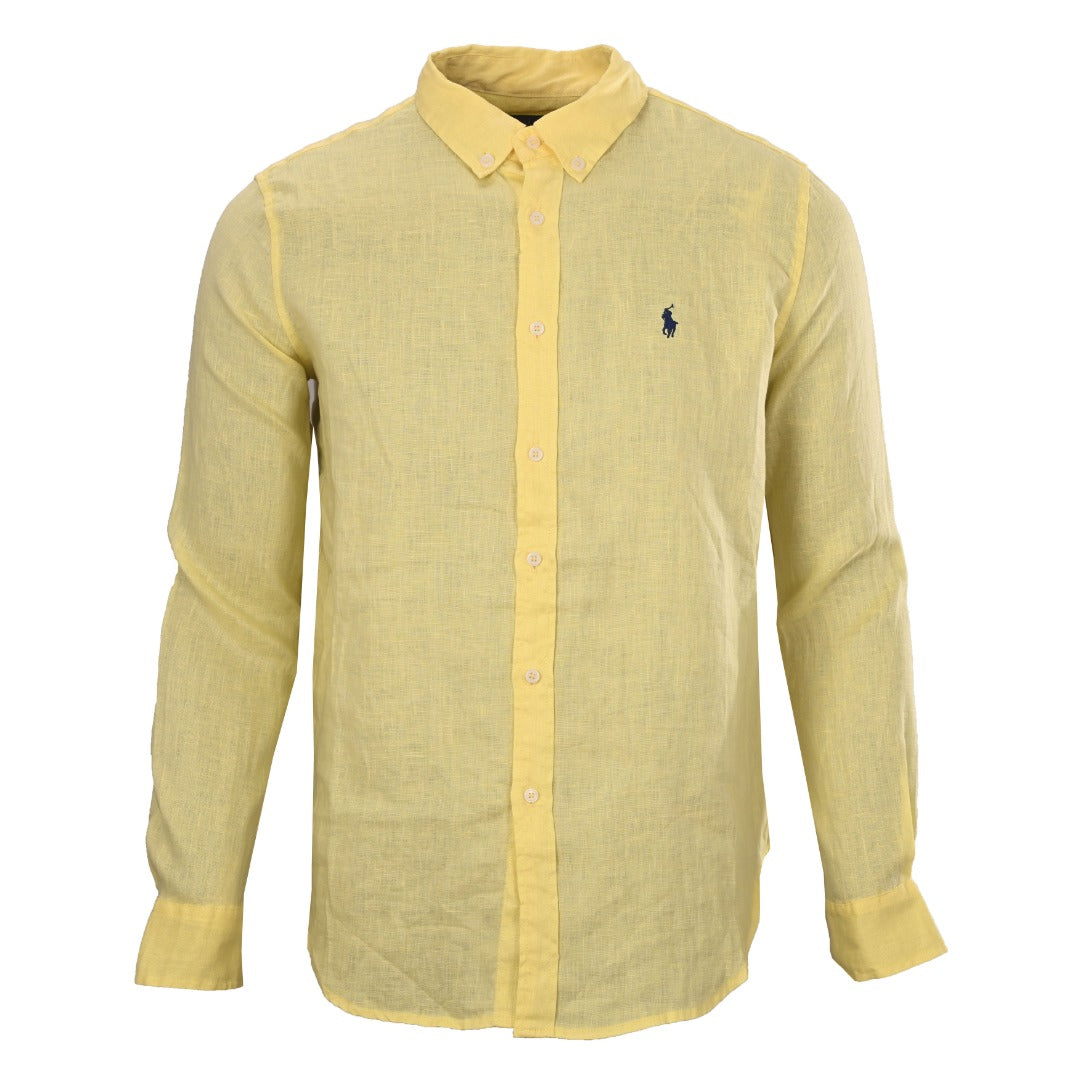Linen Button-Down Shirt Pastel Yellow