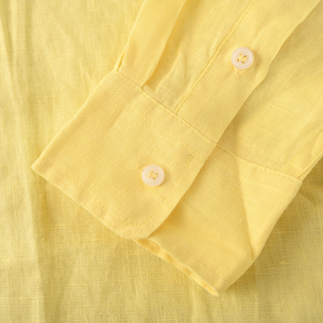 Linen Button-Down Shirt Pastel Yellow