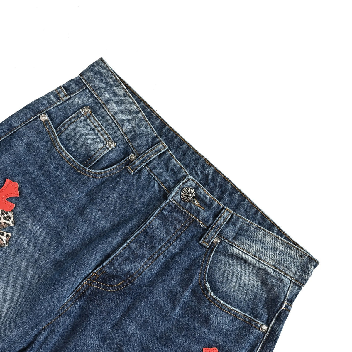 Multicolor Cross Patch Denim Jeans Blue Wash