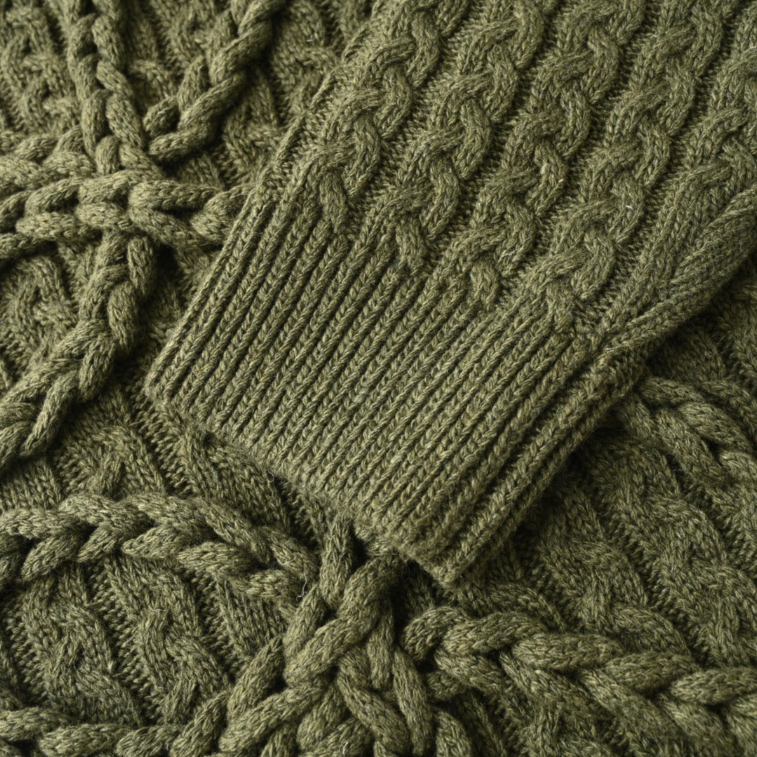 Cable-Knitted Anagram Khaki Green