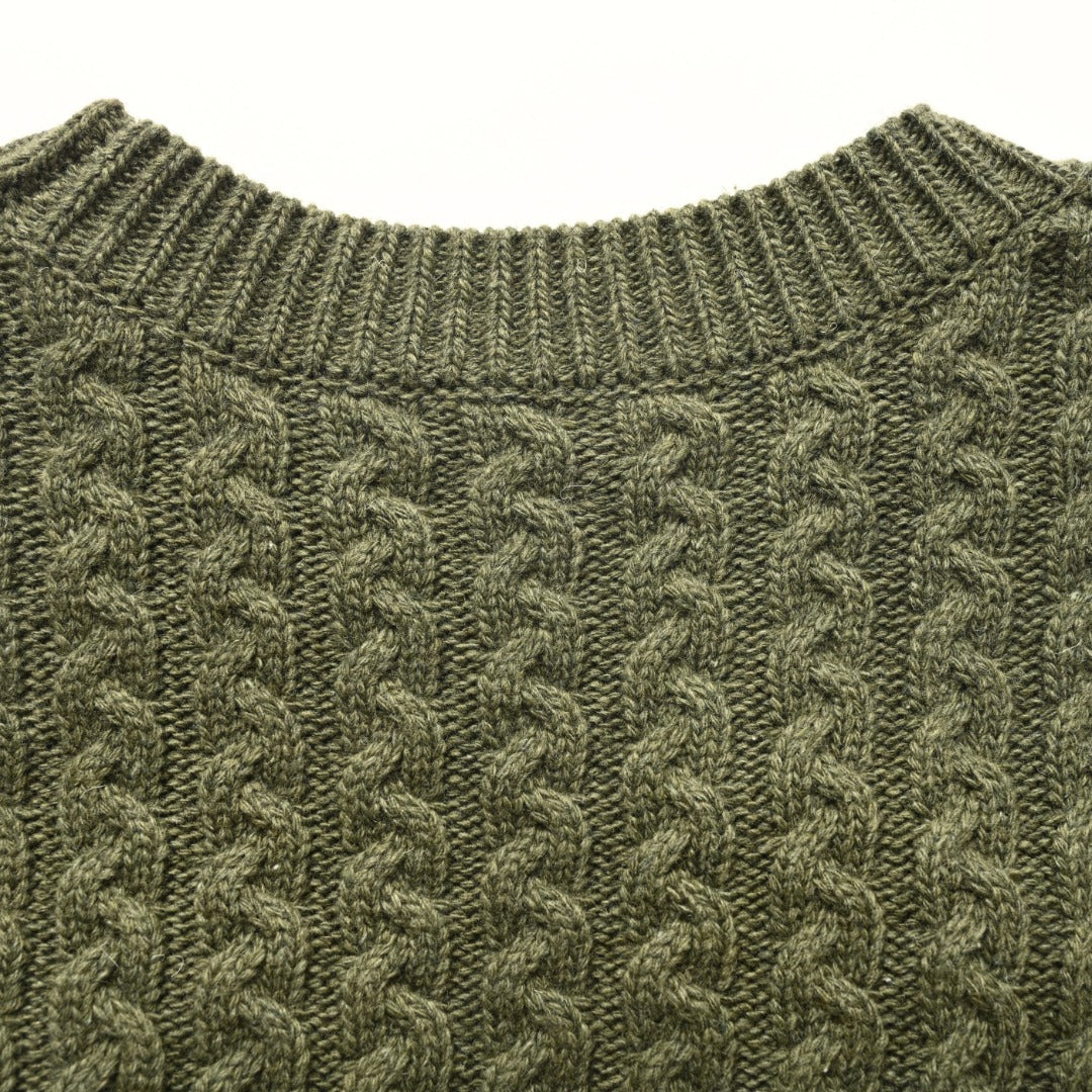Cable-Knitted Anagram Khaki Green