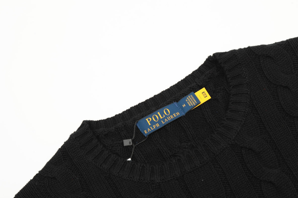 Cable-Knit Crewneck Sweater Black