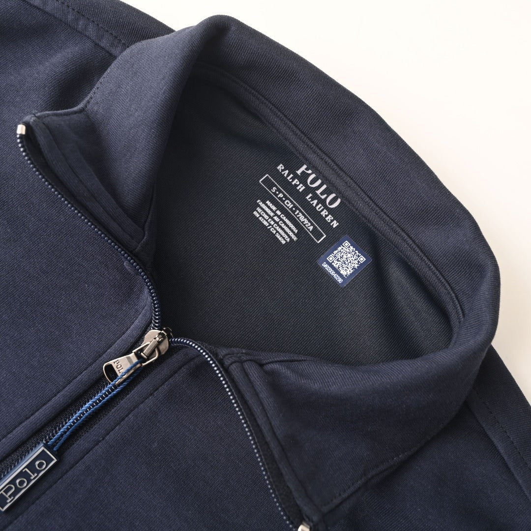 Double-Knit Quarter-Zip Pullover Navy Blue