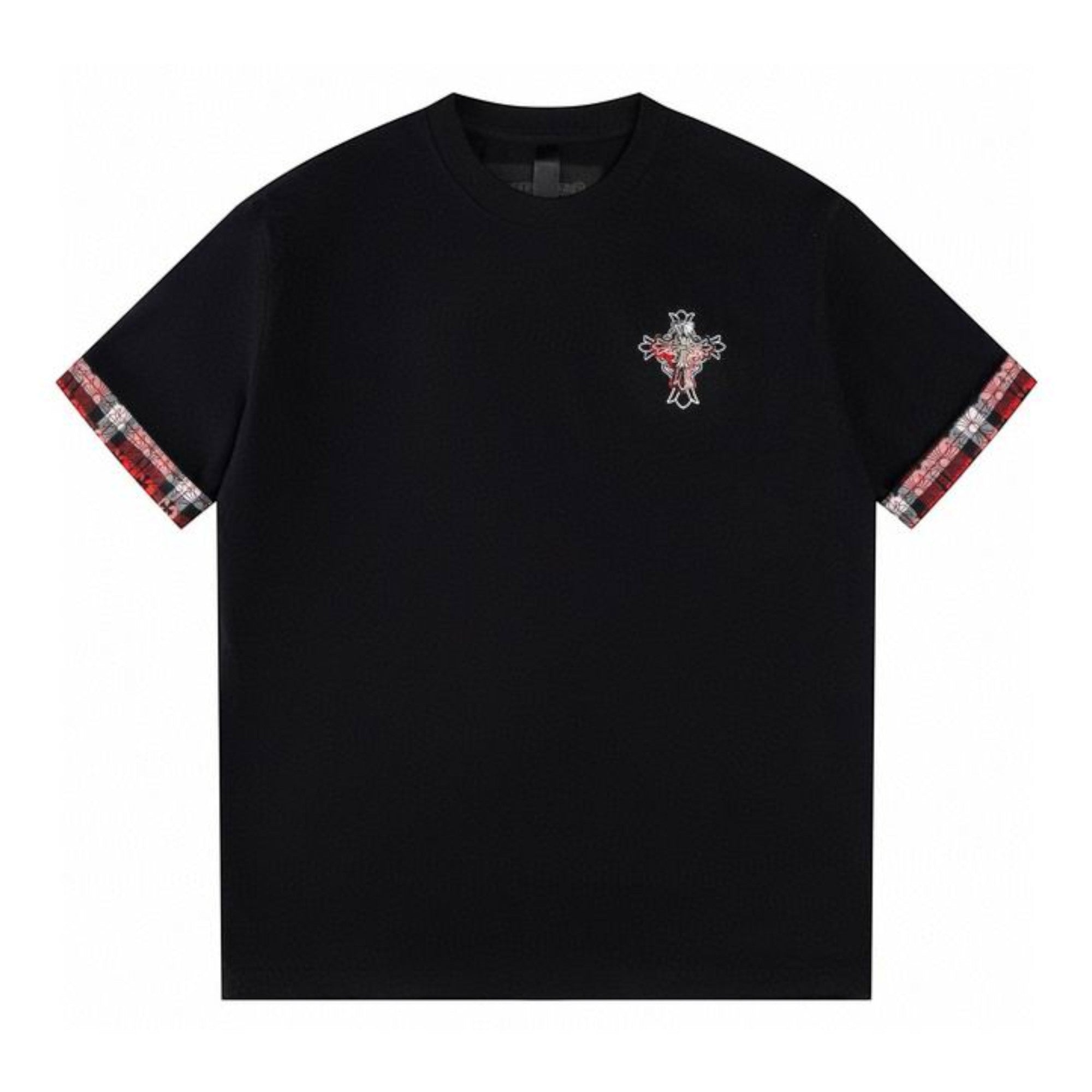 Plaid Sleeve Cross Graphic Black