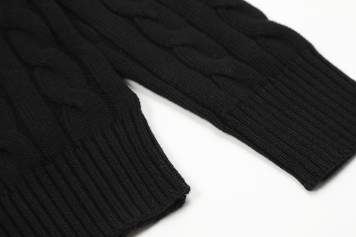 Cable-Knit Crewneck Sweater Black