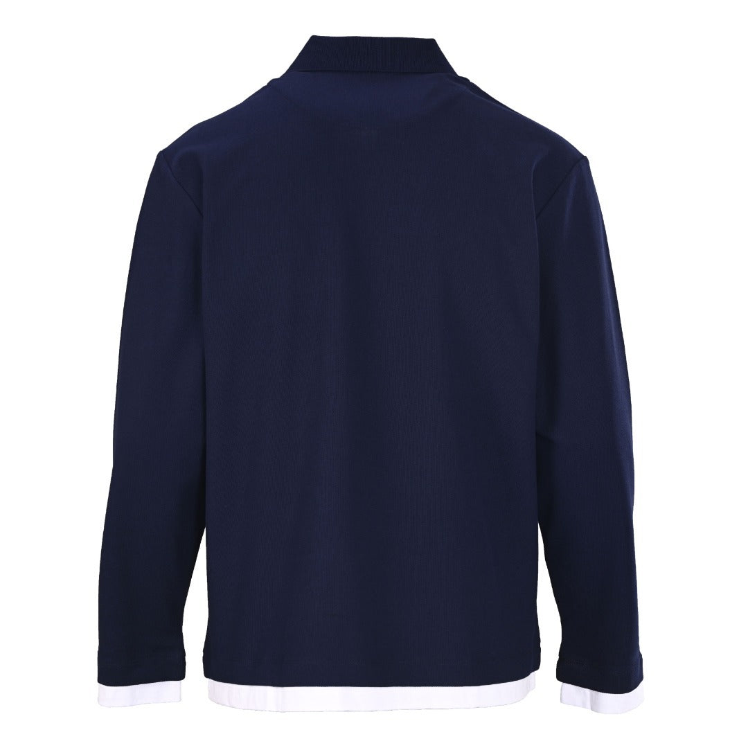 Layered Long-Sleeve Navy Blue & White