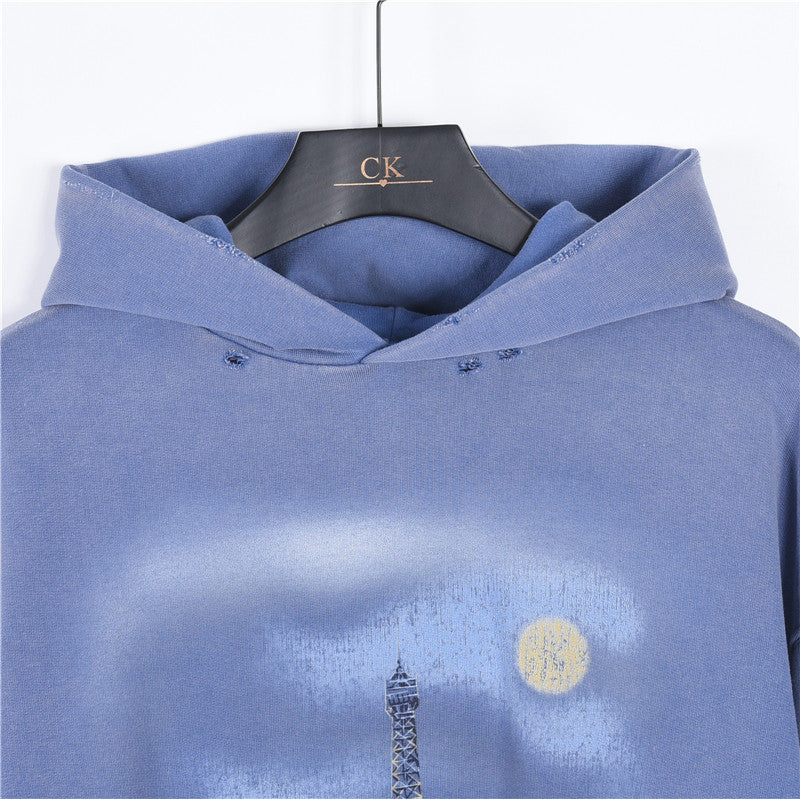 Paris Moon Faded Hoodie Blue